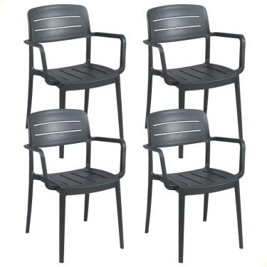Imagem de Kit 4 Cadeiras Amélia Tramontina em Polipropileno Grafite Com Braços 92099007