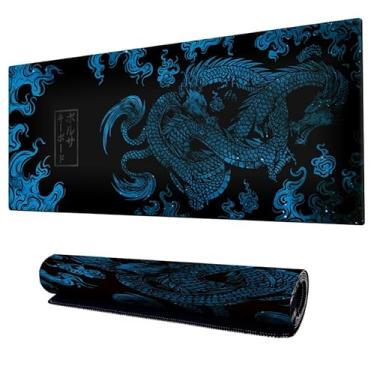 Imagem de Mouse Pad Gamer Speed Extra Grande Profissional 90x40 x3mm Bordas Costuradas e Base Emborrachada e Antiderrapante Dragão Chinês Premium (Blue)