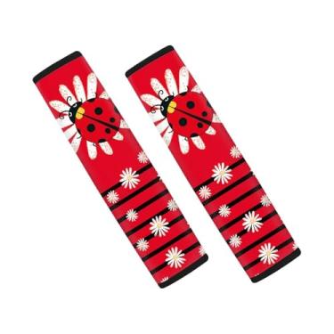 Imagem de gearider Ladybug pacote com 2 almofadas de cinto de segurança para carro capas universais de alça de ombro, capa de cinto de segurança margarida vermelho acessório automotivo ajuste universal para a