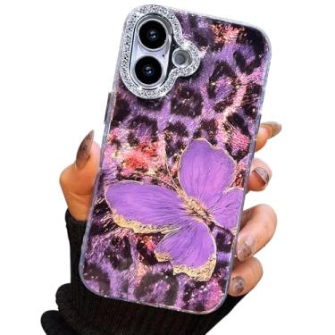 Imagem de I-MGAE-IN-AR Capa compacta para iPhone 16 com design de borboleta, moldura de proteção de lente de câmera de diamante 3D, capa protetora de TPU macia e macia à prova de choque para mulheres com
