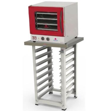 Imagem de Kit Forno Elétrico Progás Turbo Fast Oven Vermelho 4 Esteiras PRP-004 G2 220V e Mesa Suporte Para o 