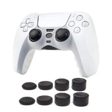 Imagem de Capa de controle espessa de onda branca compatível com controle PS5/Playstation 5, capa protetora RALAN com alça de polegar personalizada