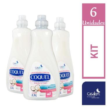 Imagem de Kit 6 Lava Roupa Liquido Coquel Sabão de Coco 1,5L  Amacite - CasaKm