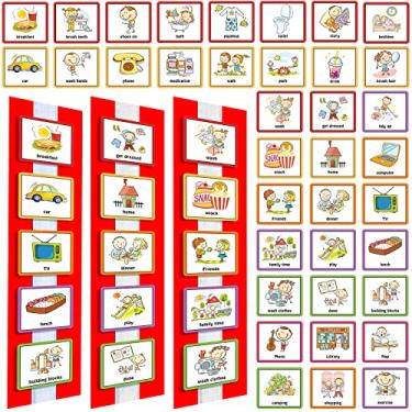Imagem de Geyee 60 cartões de agenda visual, gráfico de rotina diária, agendas visuais, em massa, para materiais de aprendizagem de autismo, ferramenta comportamental de educação doméstica Asperger para TDAH