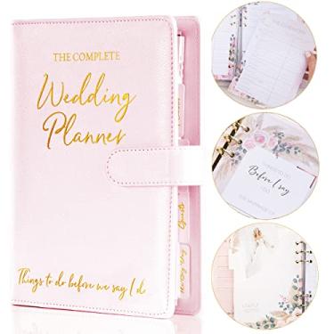 Imagem de Agenda de casamento e organizador para a noiva – Livro de planejamento de casamento de couro sintético rosa Boho para futuro Mrs I Noiva para ser presentes para ela I Wedding Binder lista de verificação dourada