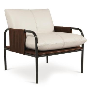 Imagem de Poltrona Decorativa Estilo Industrial Lina L07 Couro Branco-camel - Mpozenato