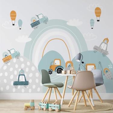 Imagem de Papel de Parede Quarto Menino Carrinhos Tons Azul Painel 9m²