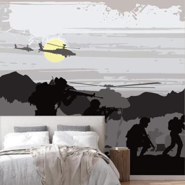 Imagem de Papel de Parede Menino Exército e Helicóptero Painel 6m²