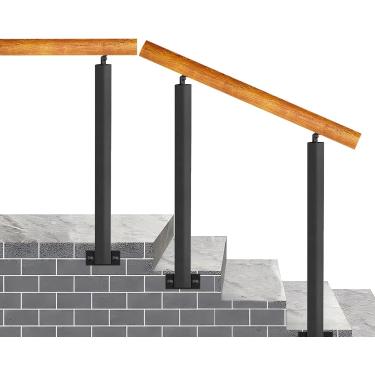 Imagem de Corrimão de grade de madeira para escadas degraus internos e externos - Railagem de pós -escada de ferro forjado de metal, barra de suporte à mão sem deslizamento para o corredor do jardim d