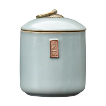 Imagem de YWJLQH Pote de cerâmica para armazenamento de chá, recipiente para alimentos, tanque de mesa, lata com tampas, organizador, pote para biscoitos, grãos, Branco