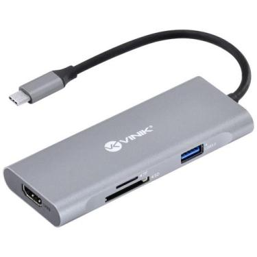 Imagem de Hub usb tipo c / type c 7 em 1 com 3 usb 3.0 + leitor de cartao sd/tf 