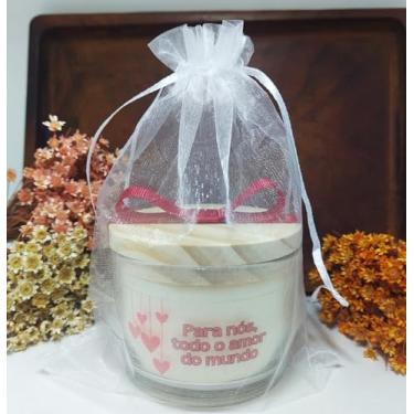 Imagem de Vela Aromática Romântica em Pote de Vidro, 110g, Cera Vegetal, Decorada com Corações, Presente para Dia dos Namorados (Manga e Bergamota)