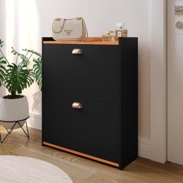 Imagem de Genérico, Sapateira Vertical 12 Pares Calçados Multiuso 2 Portas Basculantes Hall de Entrada Quarto Closet - Preto/Cinam