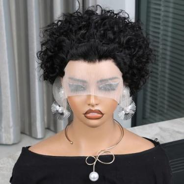 Imagem de HaloQueen Hair Peruca De Cabelo Humano Com Corte Pixie 13X4, Curta, Cacheada, Hd, Renda Frontal, Para Mulheres, 6" Pré-Depilada Bebê (Cor Natural)