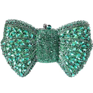 Imagem de Bolsa clutch com laço de strass embutida feita à mão para mulheres, bolsa brilhante para festa noturna de casamento com alça de corrente de pérola destacável, Verde pavão, 8.26 x 1.96 x 5.11 inches