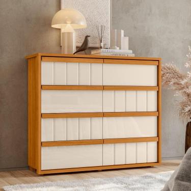 Imagem de Gaveteiro Tarsila 100% MDF ripado 8 gavetas - Cinamomo Off White - Madetec