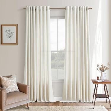 Imagem de Cortinas de linho creme marfim 228 cm para sala de estar, conjunto com 2 painéis, ilhós, filtragem de luz, cortinas de linho neutra moderna, boho, semitransparente, 224 cm de comprimento, cortina de