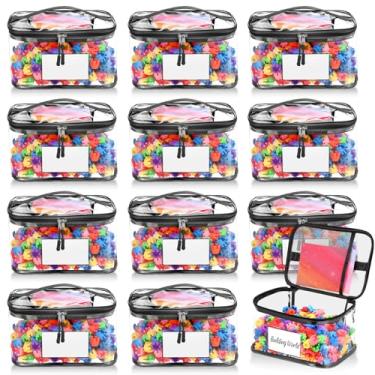 Imagem de SATINIOR Pacote com 12 sacos grandes de armazenamento de brinquedos PVC organizador de armazenamento de brinquedos 23 x 17 x 14 cm, transparente à prova d'água com etiquetas e fecho de zíper para