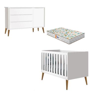 Imagem de Berço Americano E Cômoda Infantil 1 Porta Theo Branco Pés Amadeirados Com Colchão Gazin - Reller
