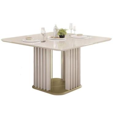 Imagem de Mesa de Sala Jantar Melissa c/ Tampo Madeirado c/ Vidro Curvo 136x136c