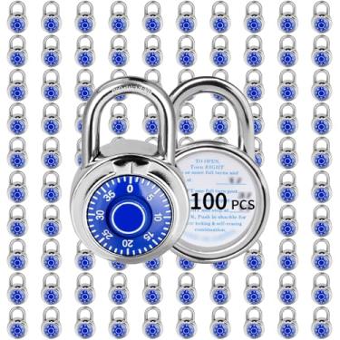Imagem de Fechadura de combinação, trava de combinação de mostrador padrão LQYN , pacote com 100; placa giratória azul, 5 cm de largura, combinação fixa de três digitais, para escola, academia e armário, caixa
