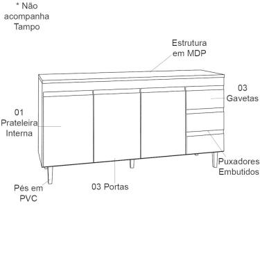 Imagem de Kit Armário Aéreo e Balcão de Pia sem Tampo 160 cm Adriana