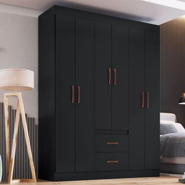 Imagem de Guarda-Roupa Solteiro Montevidéu 6 Portas 2 Gavetas Preto - Doripel Móveis