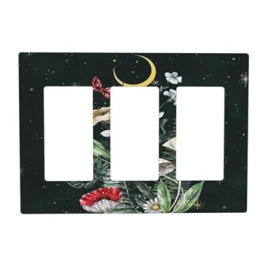 Imagem de Nature Mushrooms Plant Like Painted 3 Gang Rocker Light Switch Cover Decorative Wall Plates Cover GFCI Placa elétrica para decoração de casa