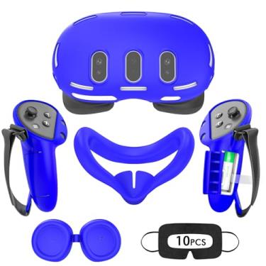 Imagem de Rechale Conjunto De Capa Silicone Para Meta Quest 3, Design Atualizado, Proteção Total, Acessórios Realidade Virtual 4 Em 1, Oculus, Presente Ideal Aniversário E Natal (Azul)