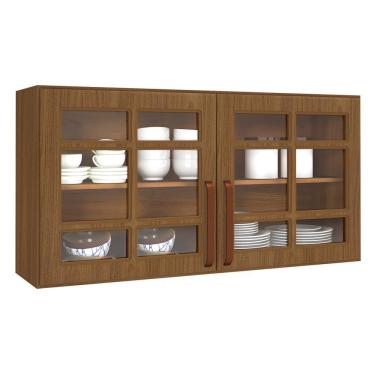 Imagem de Armário Aéreo Monza 120cm 2 Portas com Vidro Incolor - Indékes Freijó