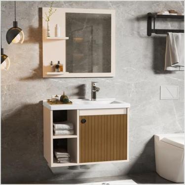 Imagem de Gabinete Adonis 60cm com Espelho e Cuba Banheiro - Ofertamo, Pérola/Ri