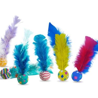 Imagem de Brinquedos Gatos，Kit de 6 Brinquedos para Gatos: Bola de Silicone para Pular com Penas Antiestresse