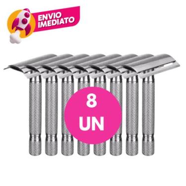 Imagem de Kit Aparelho Barbeador Manual Metal Clássico Vintage Retrô Com 01 Lâmi