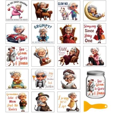 Imagem de GLOBLELAND 18 folhas de adesivos engraçados de transferência para idosos, 9,99 x 9,1 cm, decalque colorido, avó, esfregar, transferir, para móveis, vaso, arte, artesanato, decorações