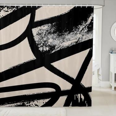 Imagem de Feelyou Acessórios de banheiro abstratos conjunto de roupa de cama infantil bege cinza 183 cm x 198 cm cortina de banho geométrica para mulheres homens arte moderna tecido de poliéster impermeável