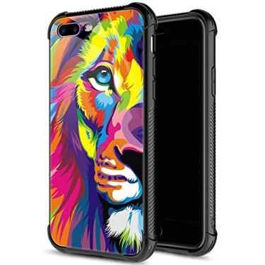 Imagem de Capa para iPhone SE 2020, capa de vidro temperado para iPhone 8 para meninos e homens, capa colorida com arte de leão para iPhone 7 à prova de choque antiarranhões para Apple iPhone 7/8/SE2 11.9 cm