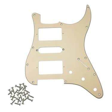 Imagem de SHENGSUI HSH Strat Pickguard Humbucker Single Humbucker com 11 furos branco envelhecido para FD Stratocaster padrão americano/mexicano