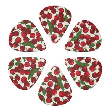 Imagem de Pacote com 6 palhetas de guitarra com caixa organizadora de armazenamento Red Cherries palhetas de baixo para palhetas de ukulele elétrico para guitarras acústicas de 0,46 mm