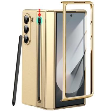Imagem de YQODSZ Capa para Samsung Galaxy Z Fold 6 com suporte para caneta S e caneta Stylus, capa de couro premium Z Fold 6 com proteção de dobradiça, cobertura total, capa fina para Z Fold 6 Gold