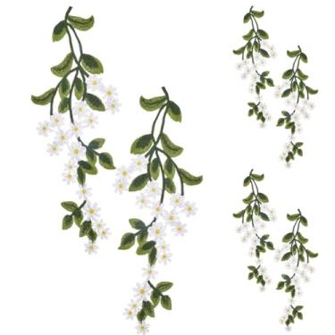 Imagem de GORGECRAFT 8 peças de pano de aplique de folhas verde-escuras 3D costurado em bordado planta margarida flor folha videira apliques de acabamento de renda para casamento roupas de noiva fantasia DIY