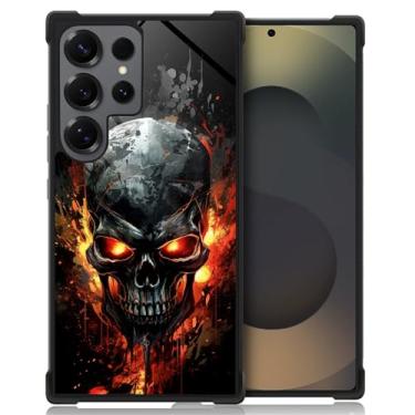 Imagem de Punmada Compatível com Samsung Galaxy S25 Ultra Mobile Case Creative Acrylic Silicone Edge Capa Slim Protection Grip Especialmente Projetada para Samsung Galaxy S25 Ultra Cool Black Skull Flame