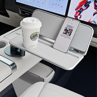 Imagem de Frins Bandeja dobrável e mesa de carro - mesa giratória de couro e suporte de copo de madeira de 360° com bandejas de carro para alimentação e suporte de laptop de carro, serve para assento do