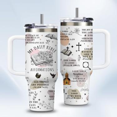 Imagem de Presentes cristãos para mulheres 850 g My Daily Bible Affirmations Cup Tumbler com tampas e canudos, presentes em versículo bíblico baseado na fé, canecas de café, religiões inspiradoras, presente de