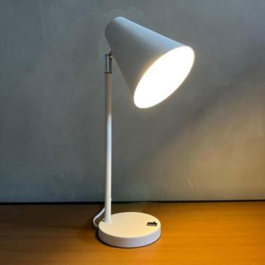 Imagem de Luminaria de Mesa Abajur Articulado Direcionável para Leitura Mesa de Escritório Cônico Estrutura em Alumínio Pintura Elestrostática Soquete E27 Bivolt (Branco)