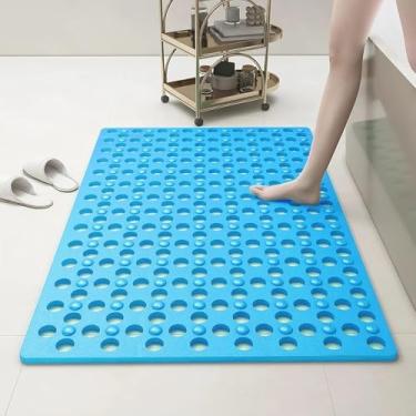 Imagem de Tapete de banheira antiderrapante 80 x 45 cm - 200 + ventosas, tapete de chuveiro de PVC de secagem rápida com orifícios de drenagem - antiderrapante para banheiro, tapete lavável na máquina