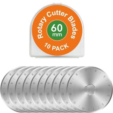 Imagem de Lâminas de corte rotativo de 60 mm, pacote com 10 SKS-7, lâminas de substituição afiadas duráveis para acolchoamento, costura, corte de tecido, serve para Olfa, Fiskars