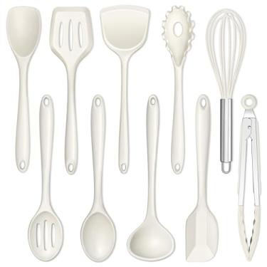 Imagem de E-far Conjunto de 10 utensílios de cozinha de silicone, resistente ao calor, para panelas antiaderentes, utensílios de cozinha com espátula, colher, virador de fenda, não tóxico e pode ser lavado na