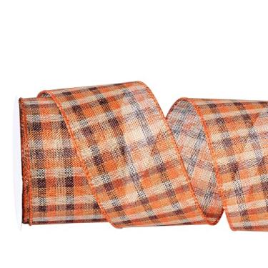 Imagem de YAMA Fita com fio de serapilheira de outono 6 cm x 10 metros, fita xadrez de búfalo laranja fita guingão com fio para guirlandas de outono, decoração de festa de Dia das Bruxas (D)