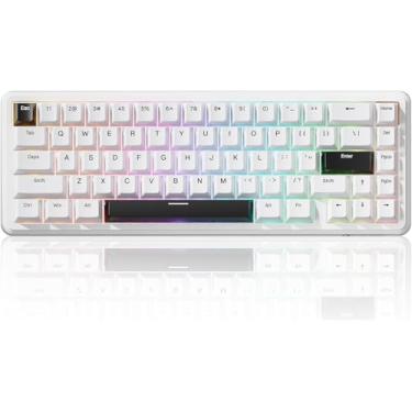 Imagem de ATTACK SHARK X65 HE com fio,interruptor magnético de gatilho rápido,65%,teclado mecânico para jogos, efeito Hall RGB Hot Swap,atuação ajustável,taxa de pesquisa de 8 KHZ,teclas PBT,Win/Mac(Branco)