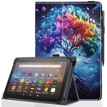 Imagem de Pudiceva Capa universal para tablet Android 10 de 10,1 polegadas, capa fina e dobrável para todos os tablets com tela sensível ao toque de 22,9 a 10,7 cm com suporte para caneta Stylus, árvore do céu